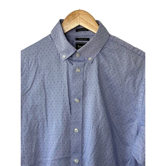 Neiman Marcus Blue Print TRIM Fit 100% Cotton Button-Up Shirt 15 1/2 32/33 - Picture 7 of 8